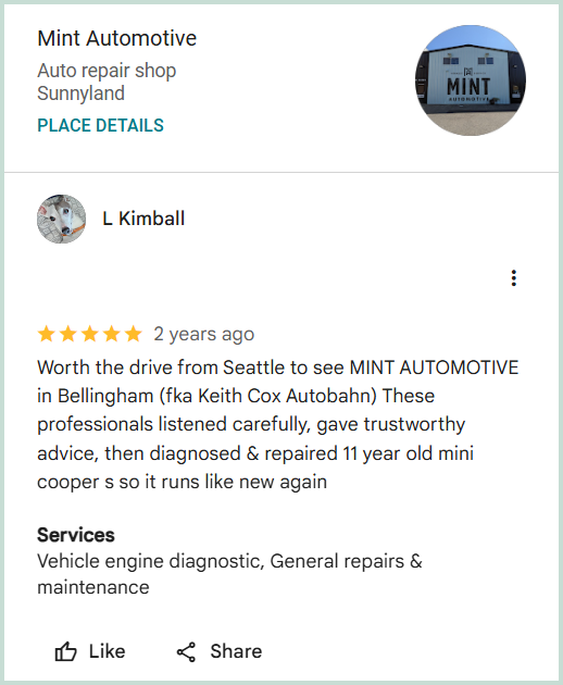 Review of Mint Automotive By L Kimball